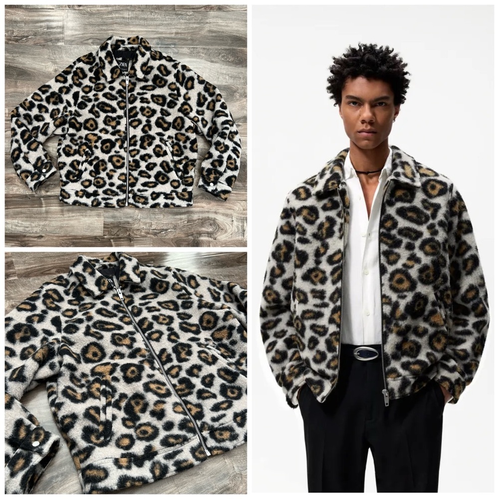 Zara Man Cheetah Print Zip Up Jacket